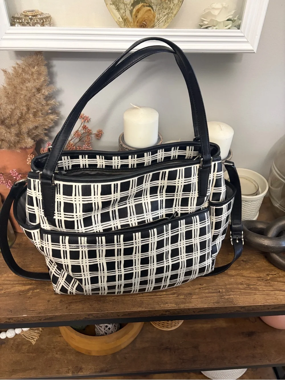 Coach Black and White Plaid diaper bag